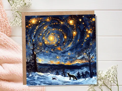 Winter Fox Starry Night Card - View 7