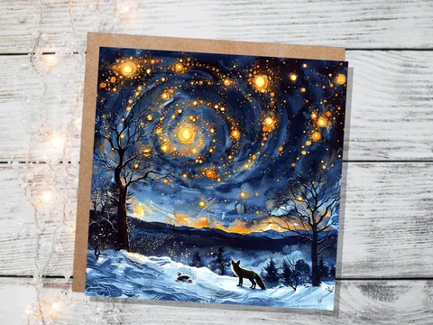 Winter Fox Starry Night Card - View 9