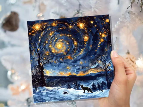 Winter Fox Starry Night Card