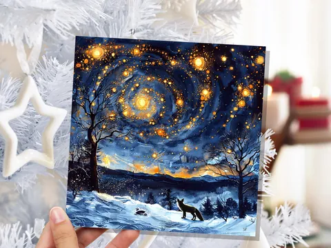 Winter Fox Starry Night Card - View 4