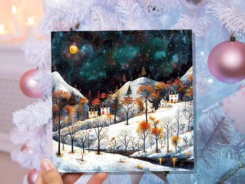Moody Winter Village Card - View 5