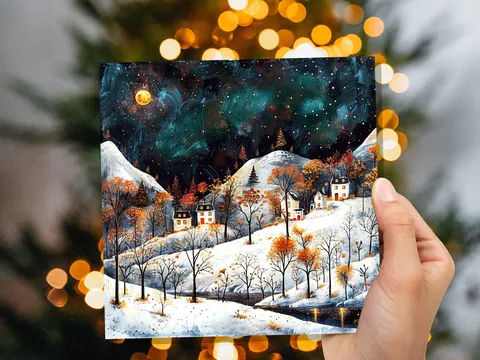 Moody Winter Village Card - View 3