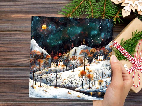 Moody Winter Village Card - View 2