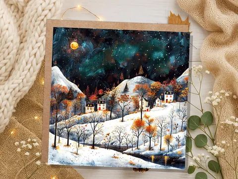 Moody Winter Village Card - View 8