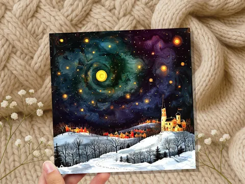 Starry Night Christmas Village Card - View 5