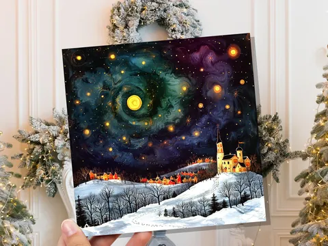 Starry Night Christmas Village Card - View 6