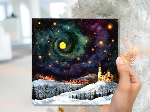 Starry Night Christmas Village Card - View 3