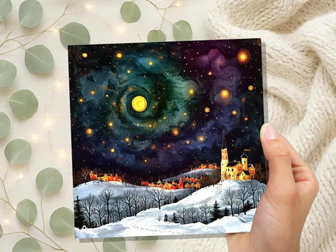 Starry Night Christmas Village Card - View 4