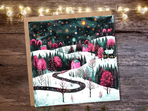 Pink Winter Village Christmas Card - View 8