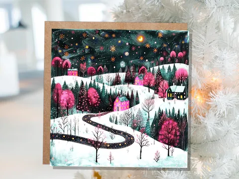 Pink Winter Village Christmas Card - View 9