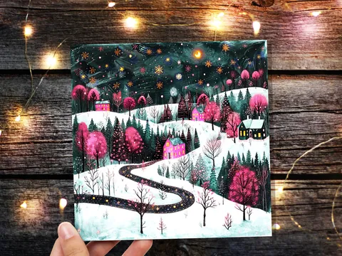 Pink Winter Village Christmas Card - View 5