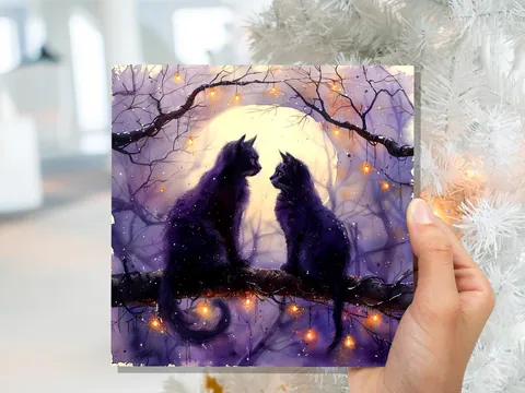 Mystical Black Cats Watercolour Card - View 2