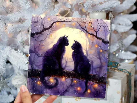 Mystical Black Cats Watercolour Card - View 4