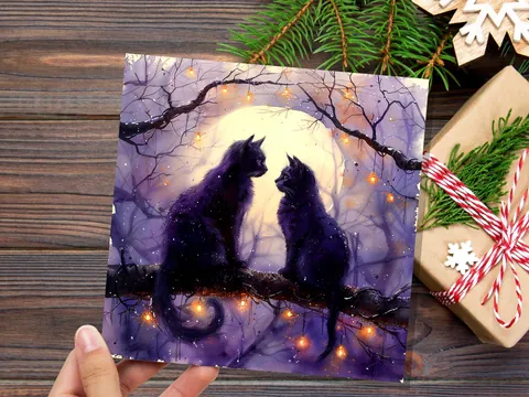 Mystical Black Cats Watercolour Card - View 6