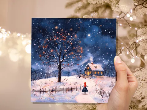 Cosy Cottage on Christmas Eve Card