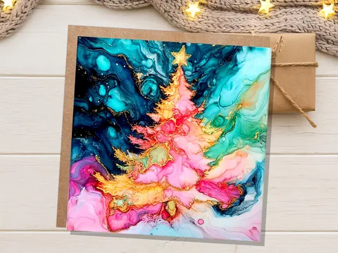 Teal and Gold Ink Christmas Tree Card - View 7