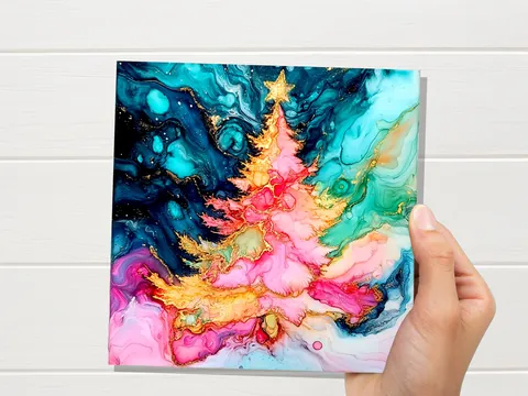 Teal and Gold Ink Christmas Tree Card - View 2