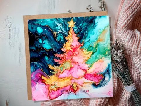 Teal and Gold Ink Christmas Tree Card - View 8