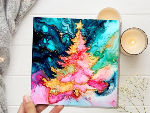 Teal and Gold Ink Christmas Tree Card - View 6