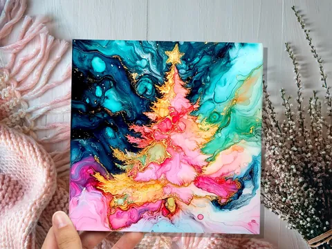 Teal and Gold Ink Christmas Tree Card - View 4