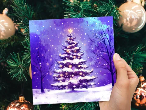 Purple Glowing Christmas Tree Card