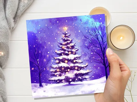 Purple Glowing Christmas Tree Card - View 2