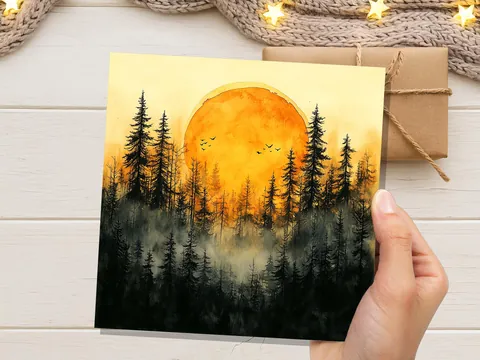Golden Forest Sunset Greeting Card